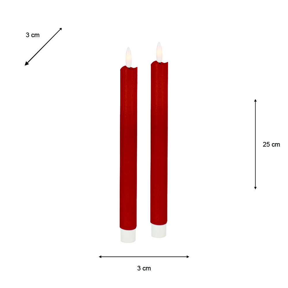3d flame led taper candle set red 25cm