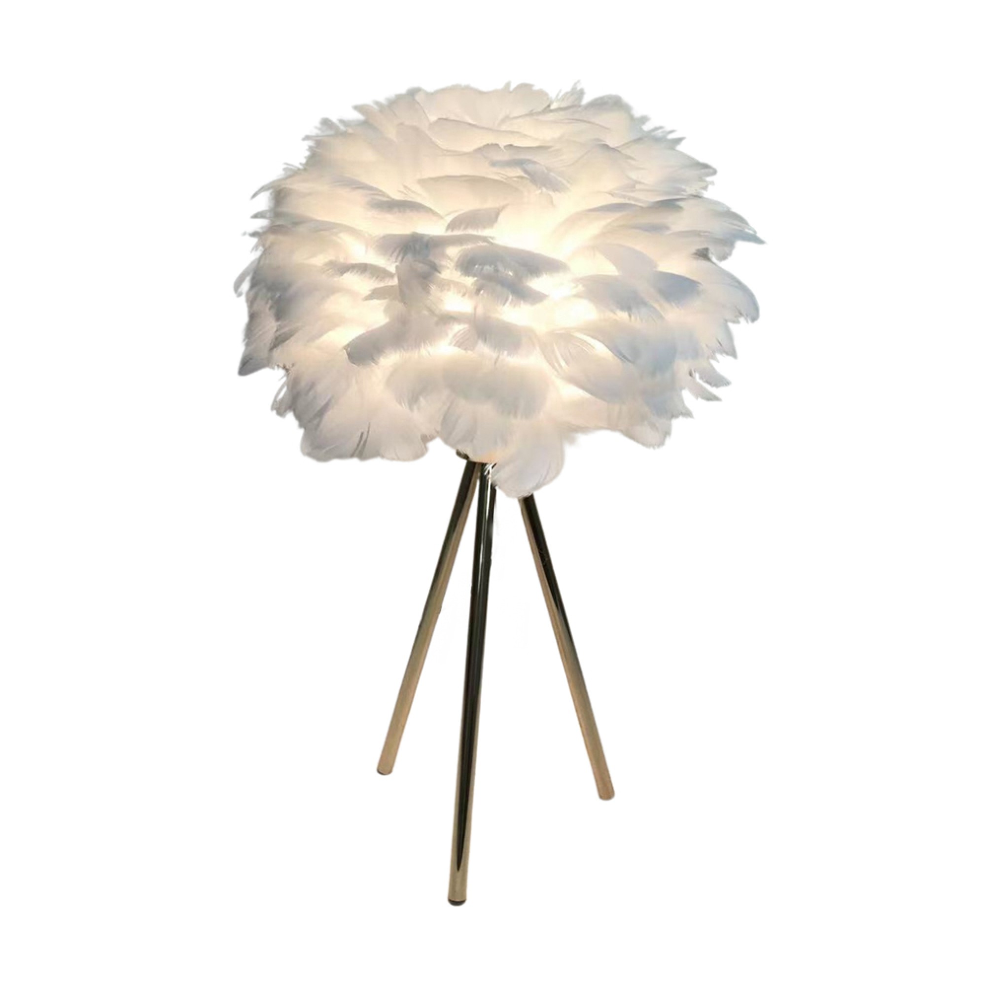 IKKSA Feather Table Lamp - White Metal Base LED Bedside Lamp, Energy Efficient Night Light