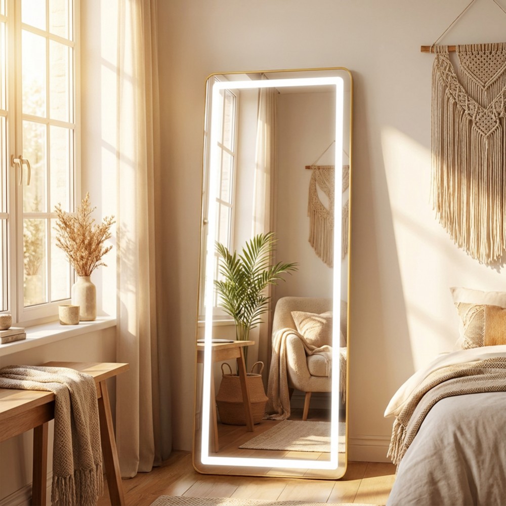 Modena led cheval mirror gold 160 x 50cm
