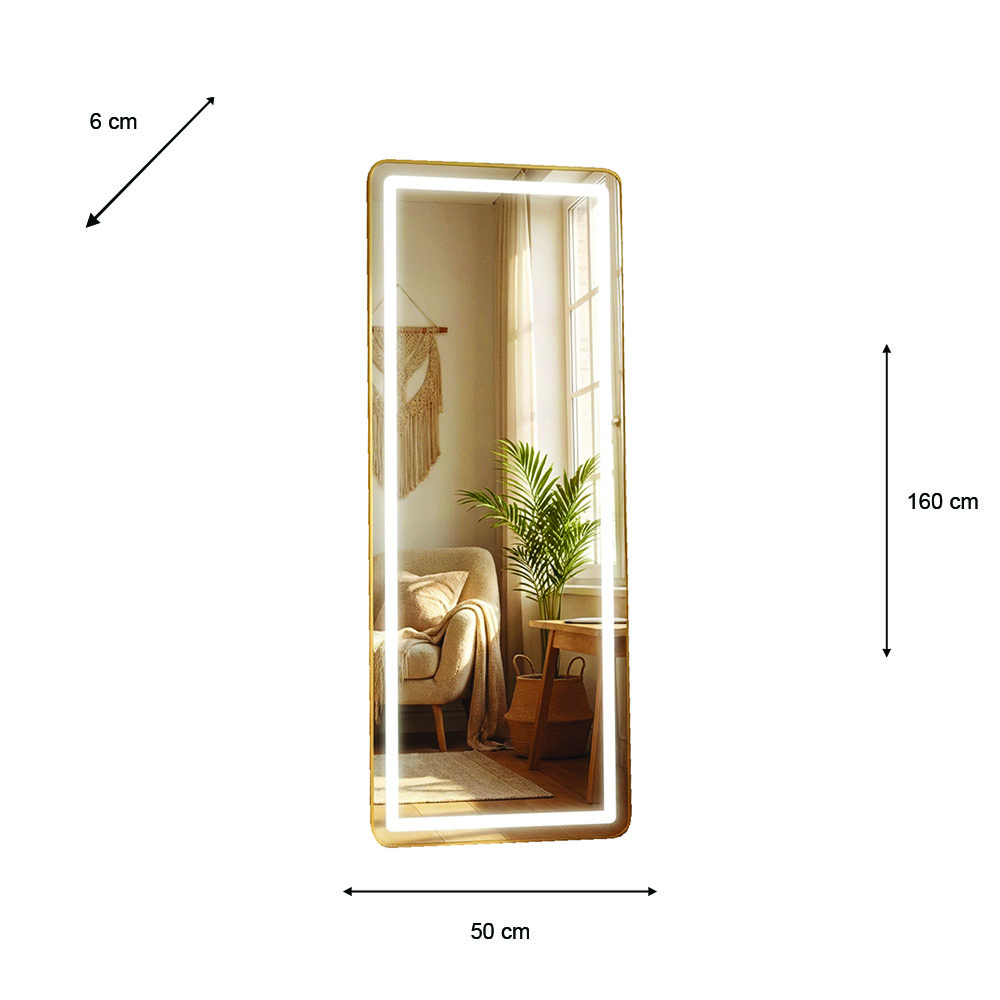 Modena led cheval mirror gold 160 x 50cm