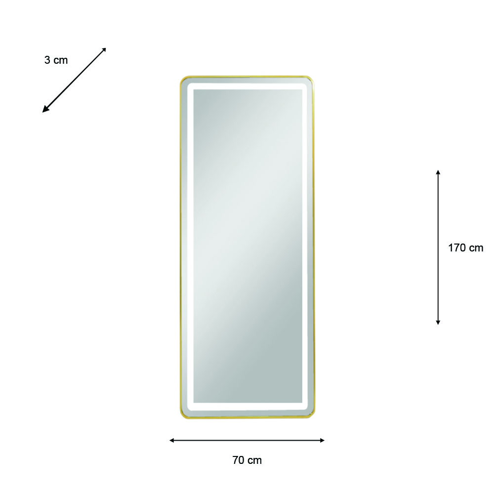 Modena led cheval mirror gold 170 x 70cm