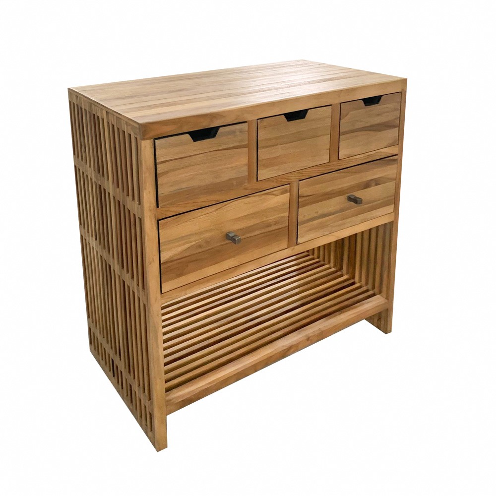 Bari 5 drawer console teak