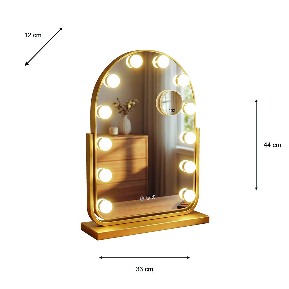 Hollywood bulb arch vanity mirror gold 40 x 30cm