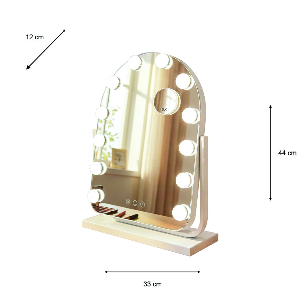 Hollywood bulb arch vanity mirror white 40 x 30cm