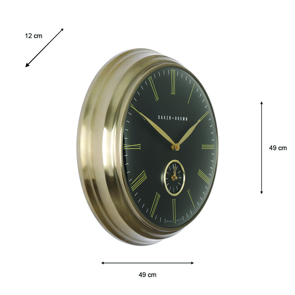 Baker and brown clock black/brass 49cm 