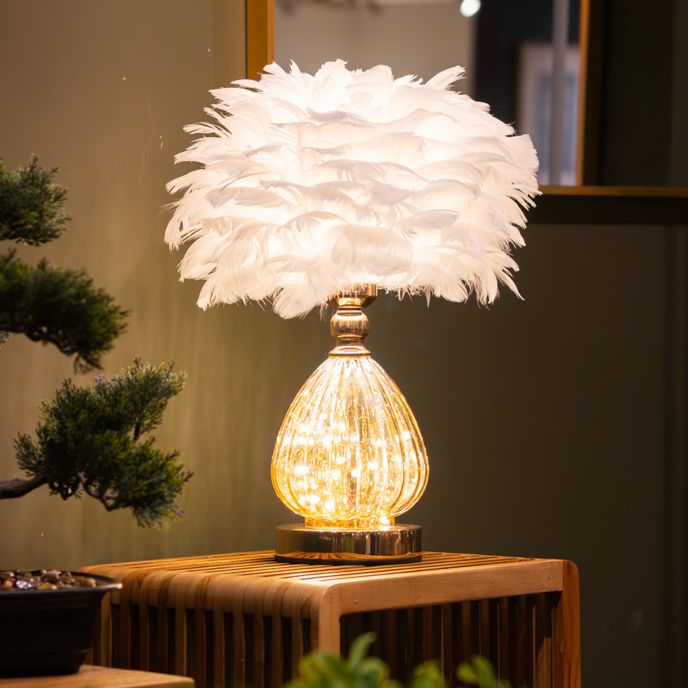 Raya led base feather lamp white 40cm