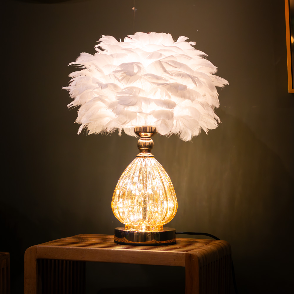 Raya led base feather lamp white 40cm