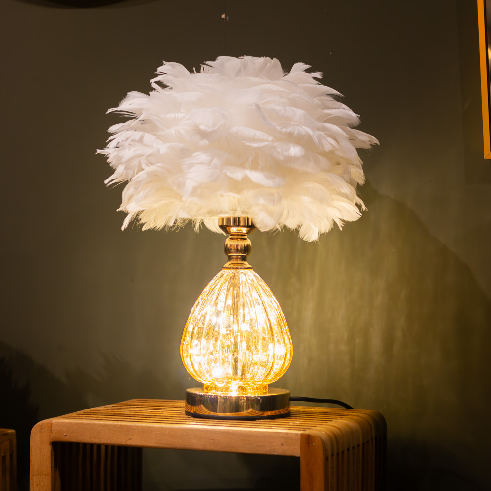 Raya led base feather lamp white 40cm