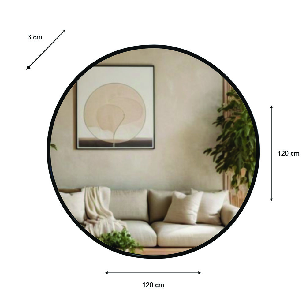 Modena round wall mirror black 120cm