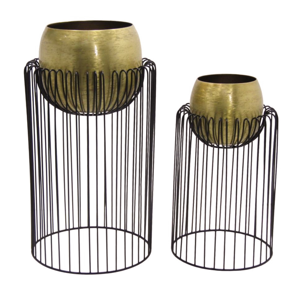 Misha s/2 planters with stand brass/black