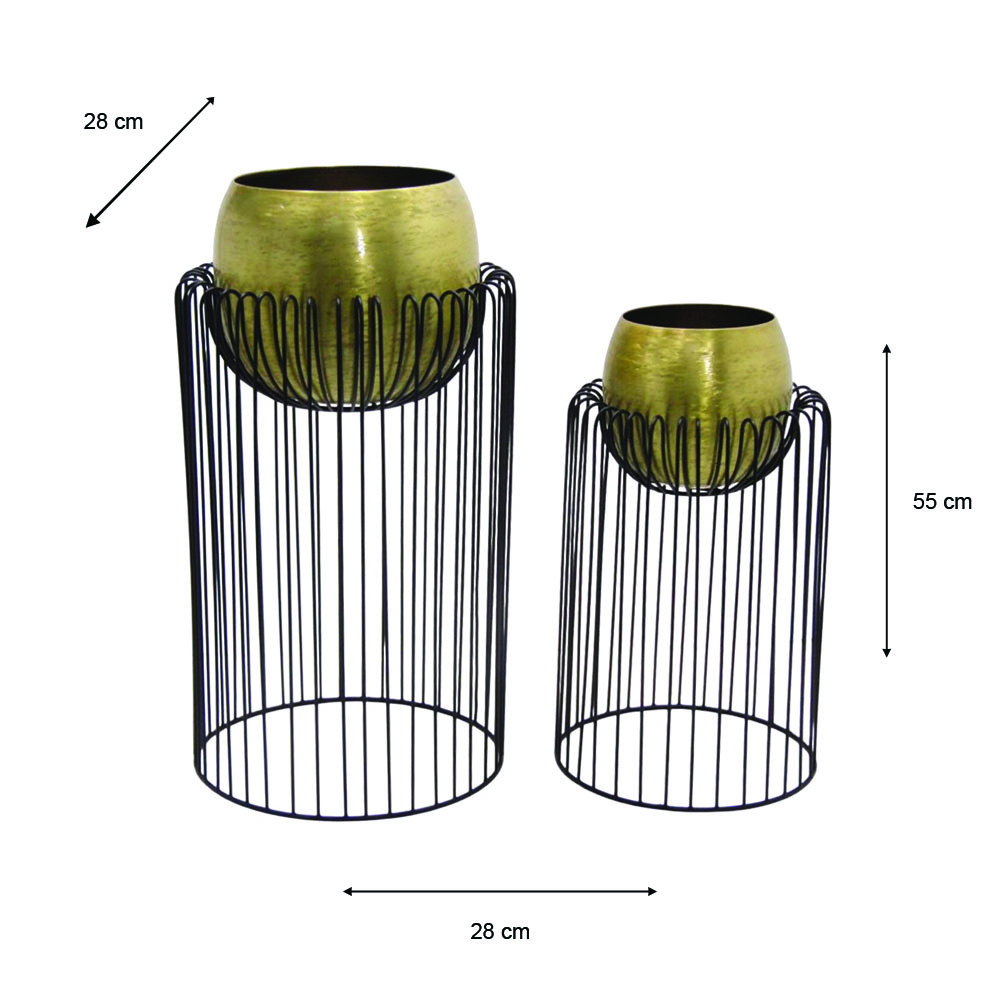 Misha s/2 planters with stand brass/black
