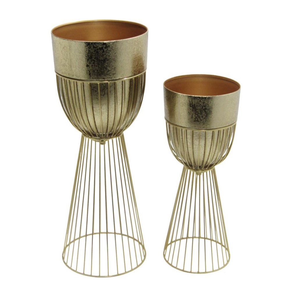 Sana s/2 planters with stand gold