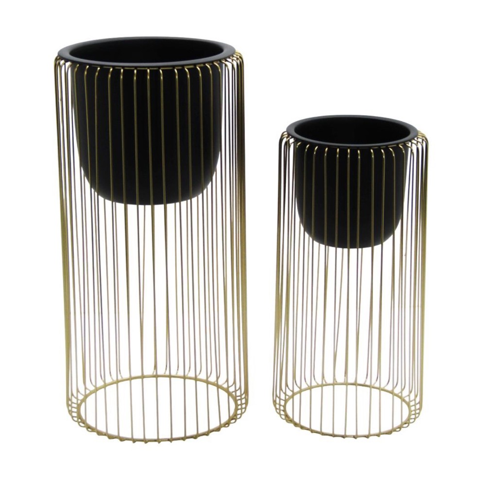 Ria s/2 planters with stand black/gold