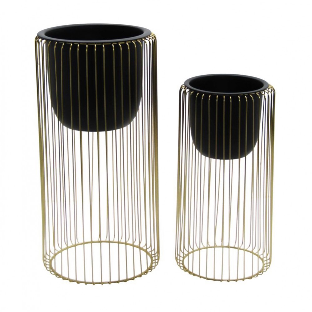 Ria s/2 planters with stand black/gold