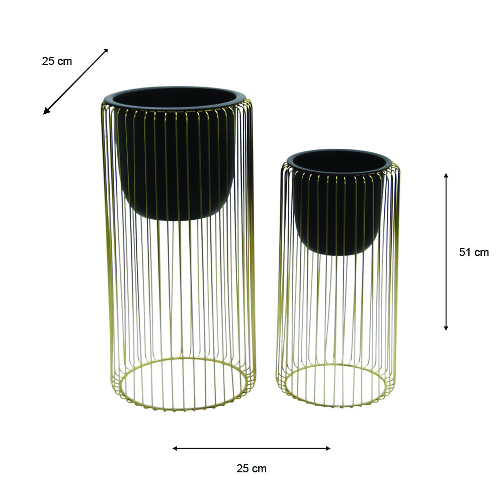 Ria s/2 planters with stand black/gold