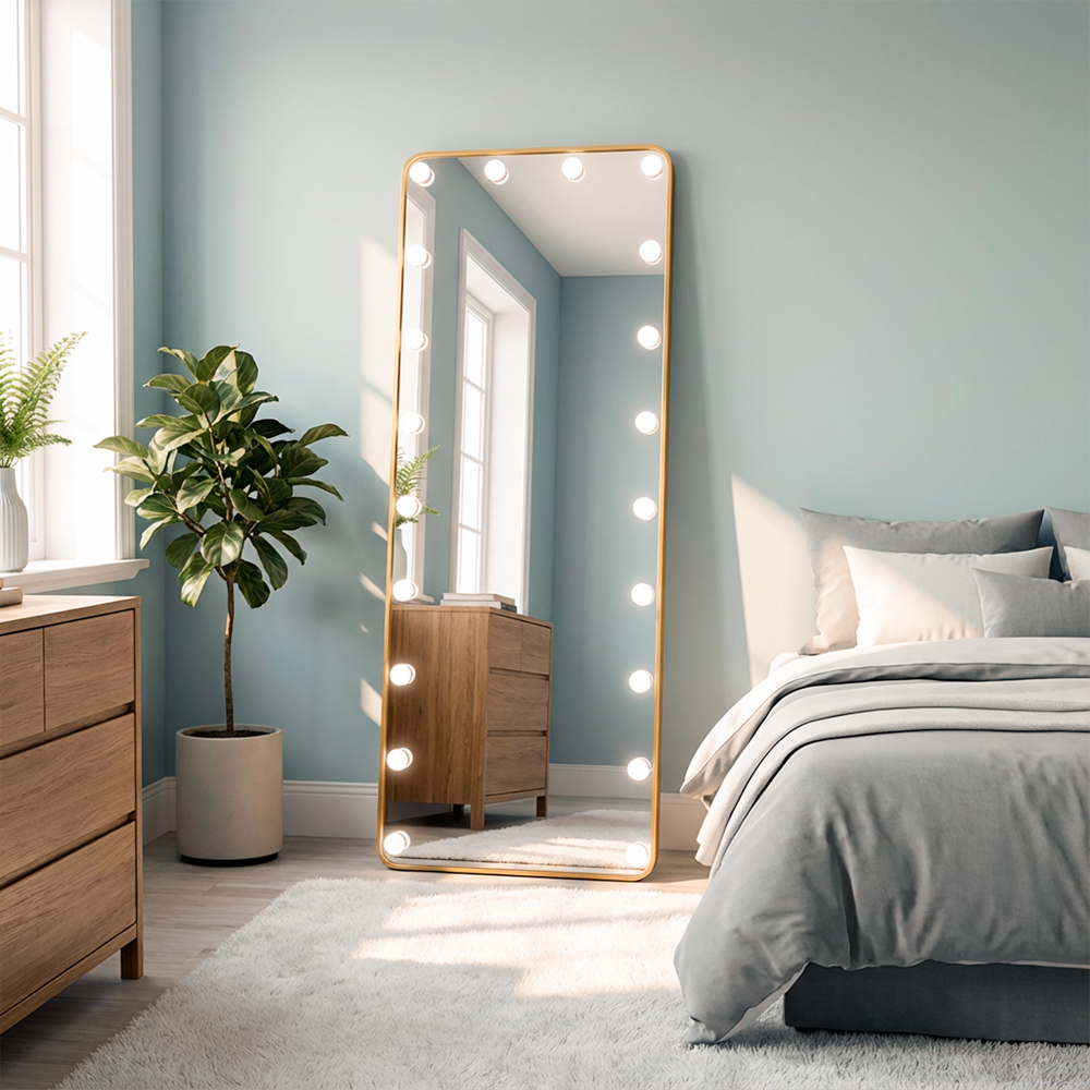 Led bulb modena cheval mirror gold 160 x 50cm 