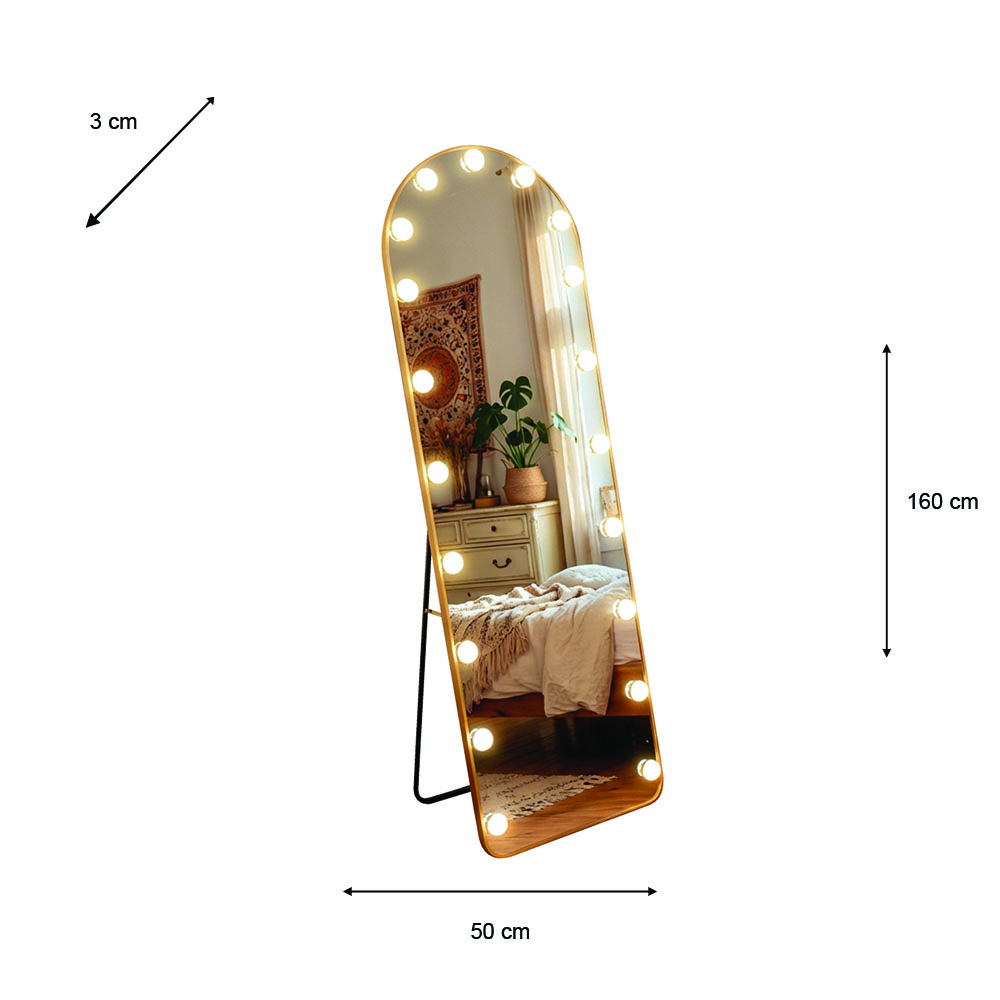 Led bulb modena cheval arch mirror gold 160 x 50cm 