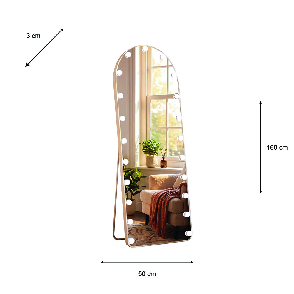 Led bulb modena cheval arch mirror white 160 x 50cm 