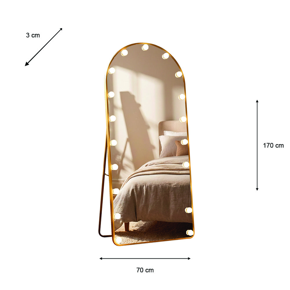 Led bulb modena cheval arch mirror gold 170 x 70cm 
