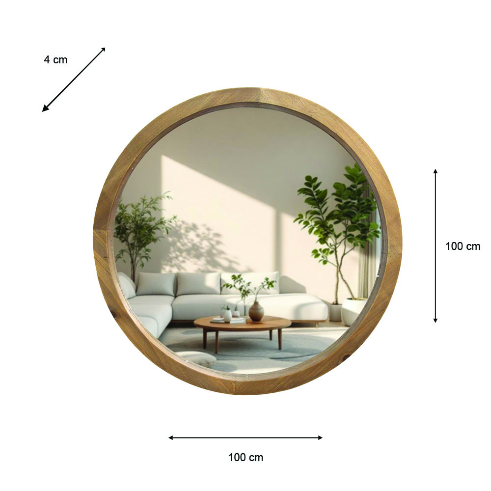 Round mirror wood/gold 100cm
