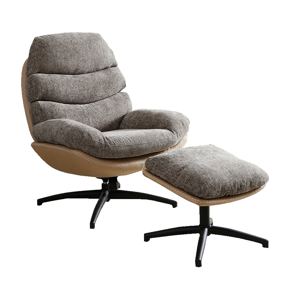 Khloe rocking swivel chair with stool latte