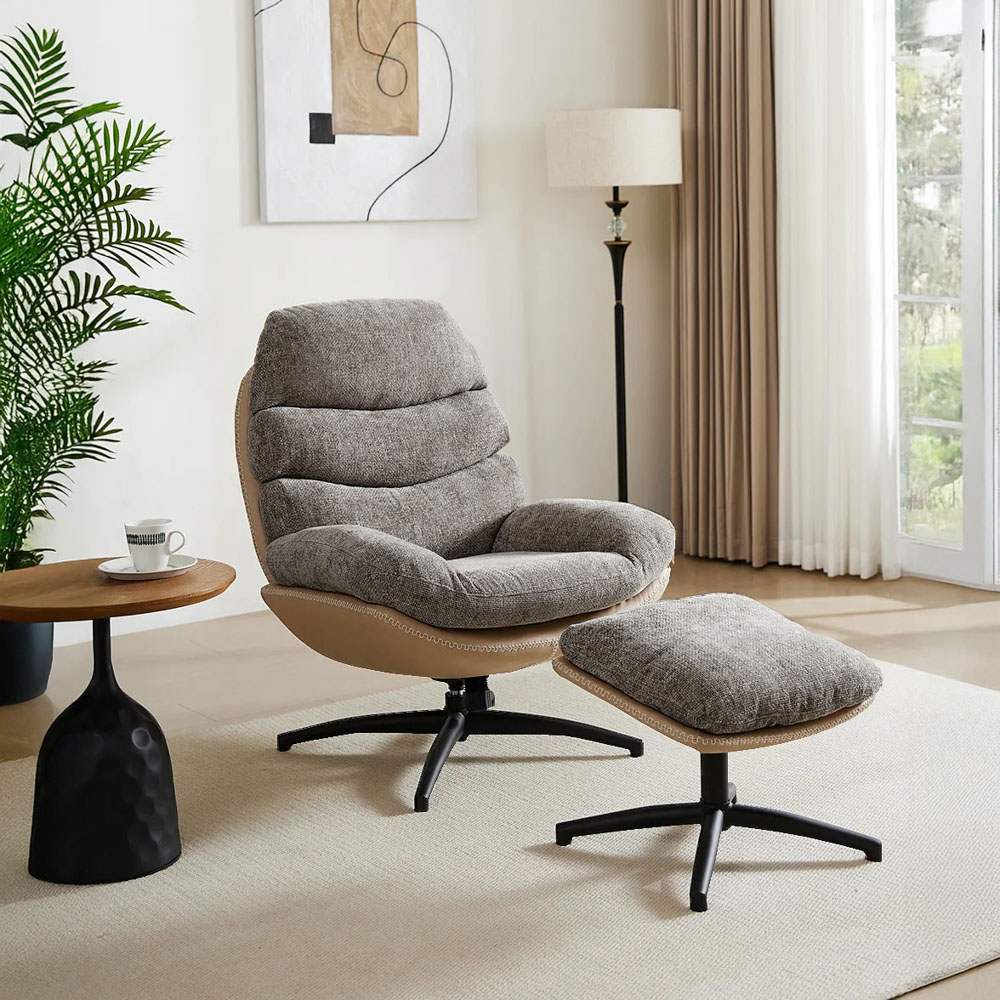 Khloe rocking swivel chair with stool latte