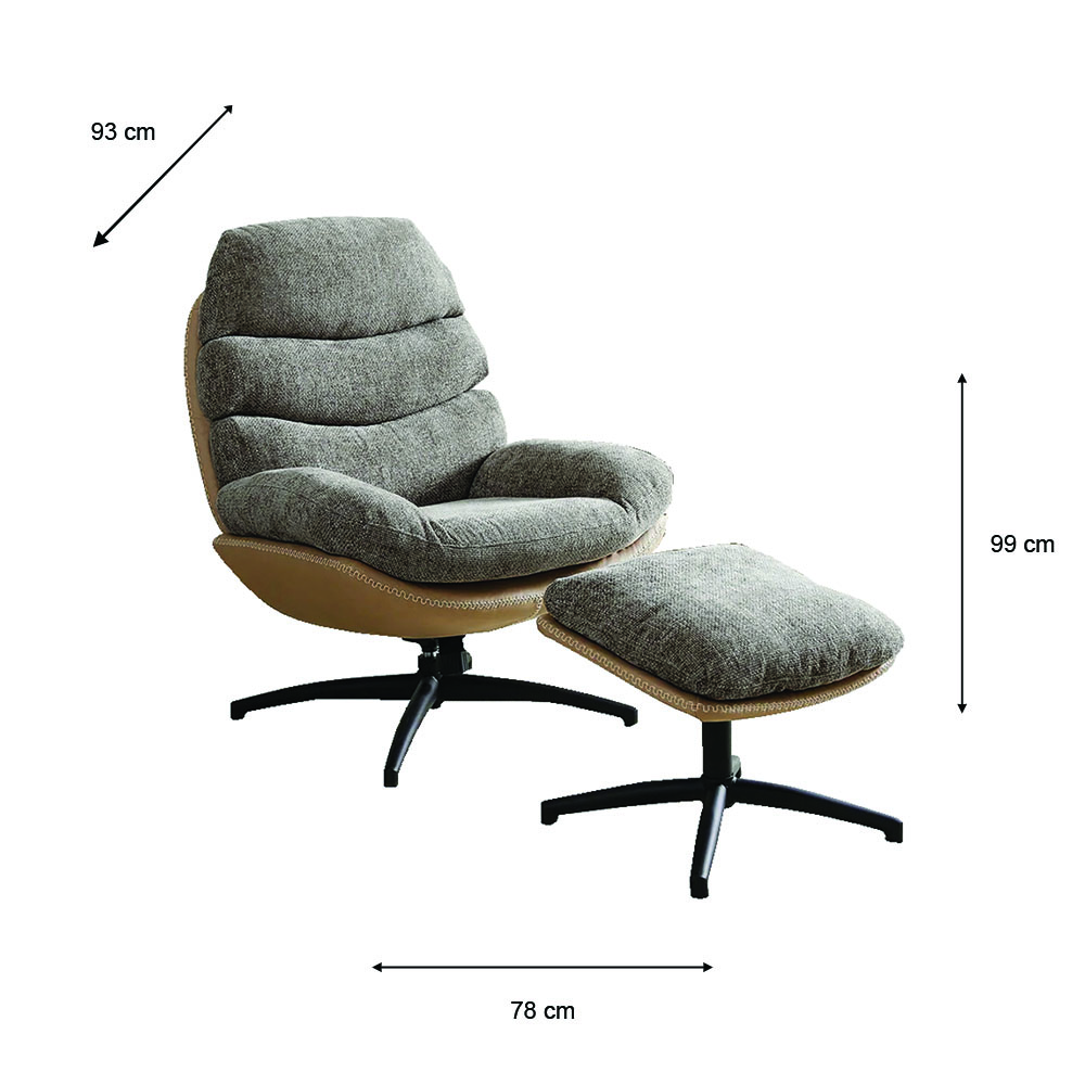 Khloe rocking swivel chair with stool latte