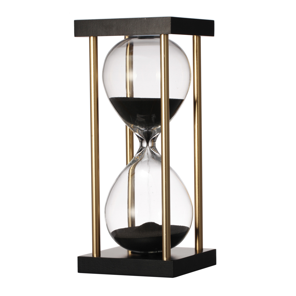 Hourglass in stand 17.5cm black approx 15 mins