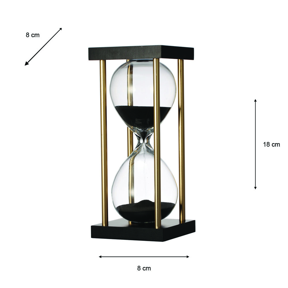 Hourglass in stand 17.5cm black approx 15 mins