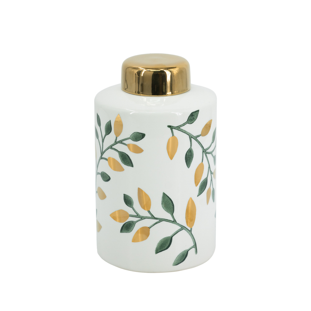 Lidded jar green/gold 23.5cm