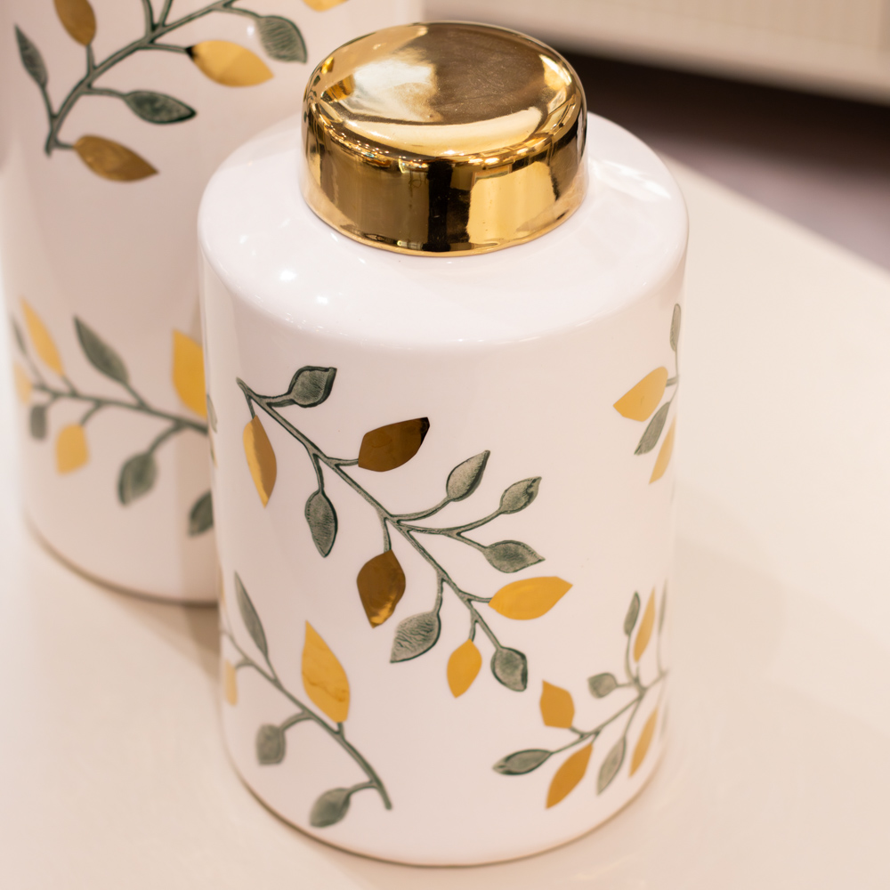 Lidded jar green/gold 23.5cm