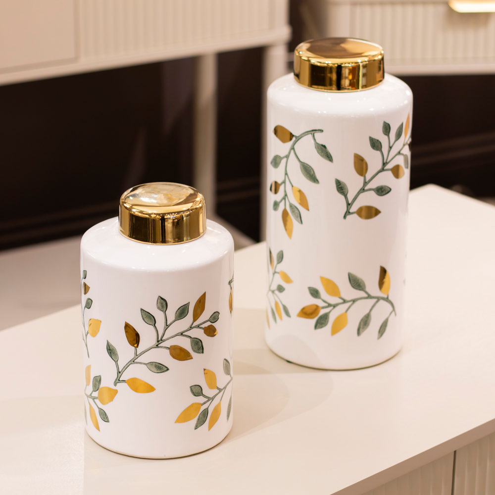 Lidded jar green/gold 23.5cm