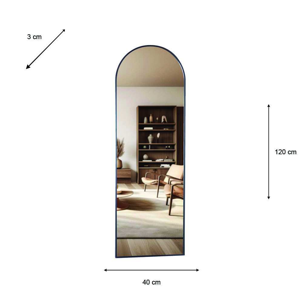 Modena arch wall mirror black 40x120cm