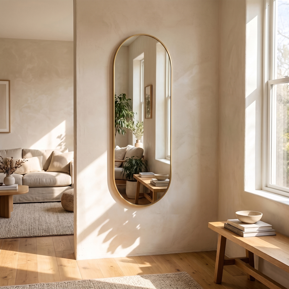 Modena pill shape mirror gold 40x120cm