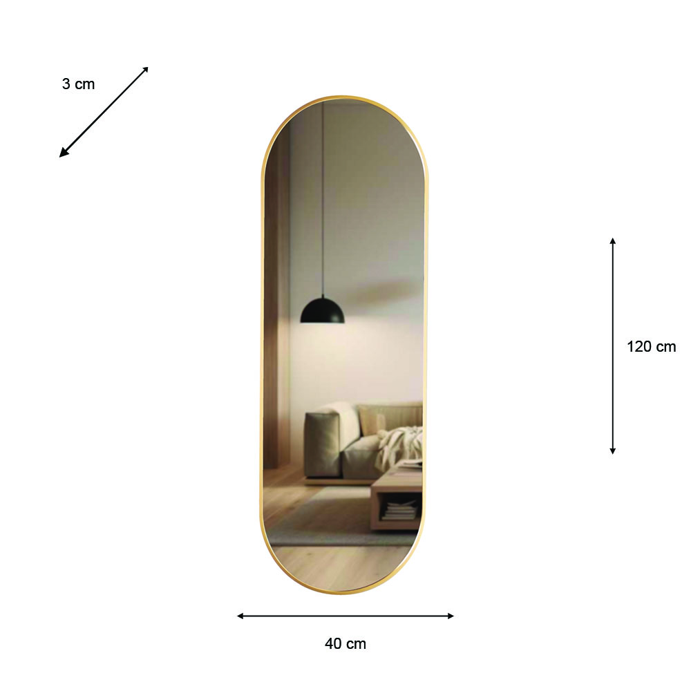 Modena pill shape mirror gold 40x120cm