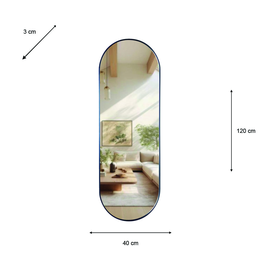 Modena pill shape mirror black 40x120cm