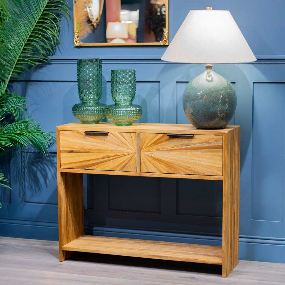 Ray 2 drawer console ginger teak