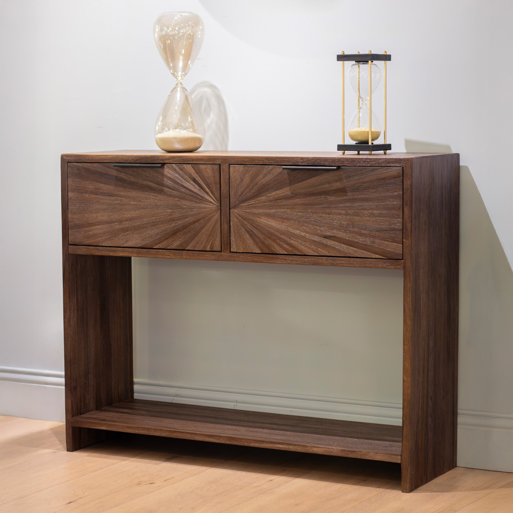 Ray 2 drawer console dark teak