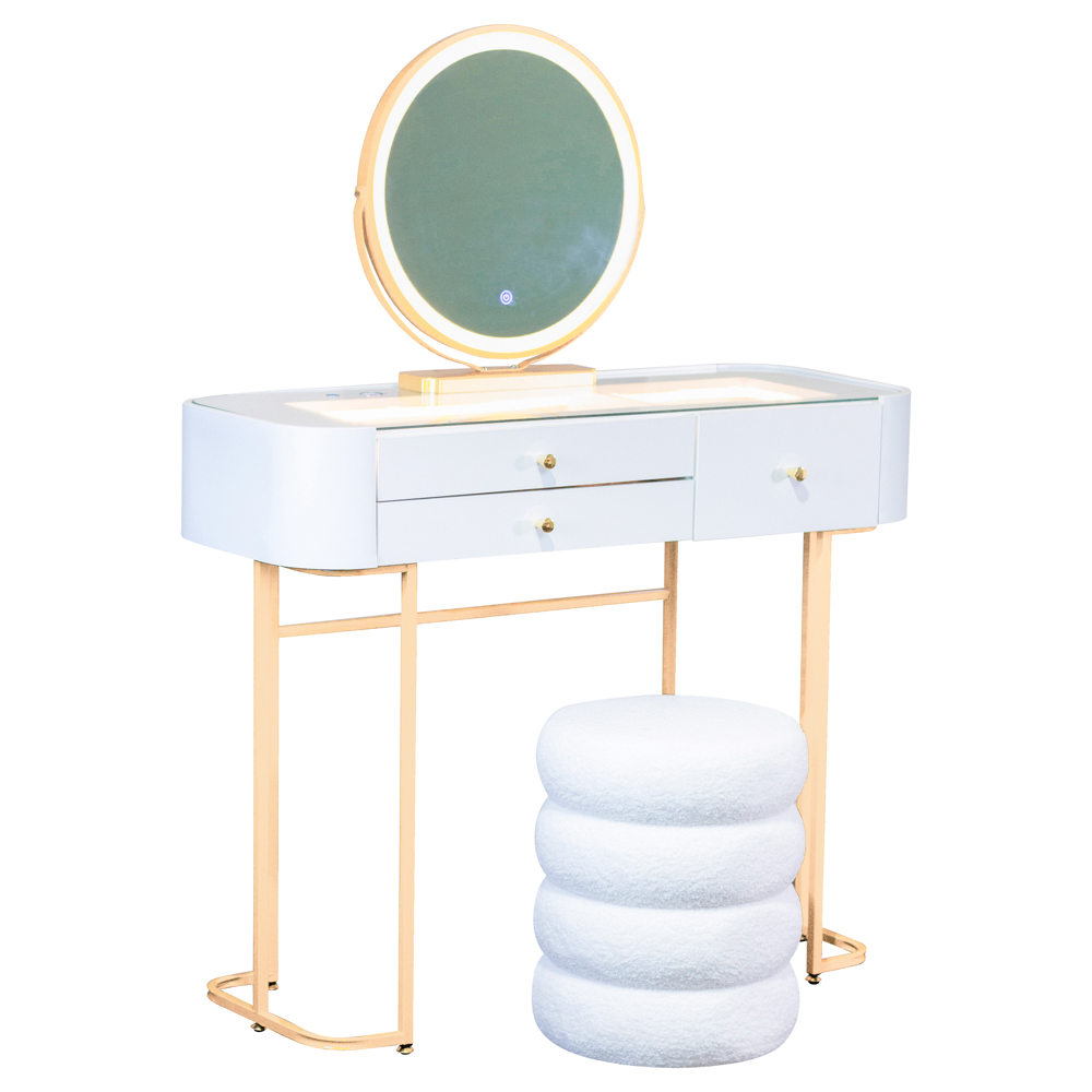 Nadia plus dressing table/stool set white champagne