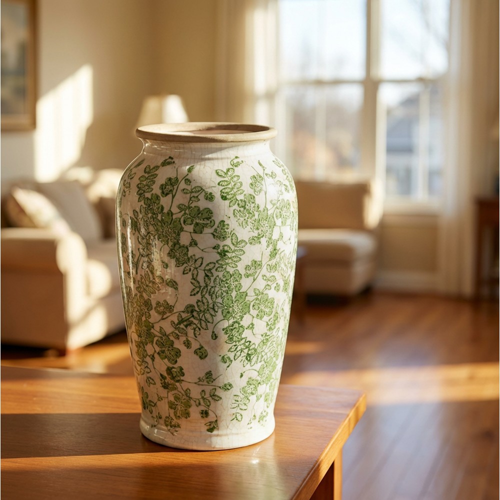 Green floral vase 30cm