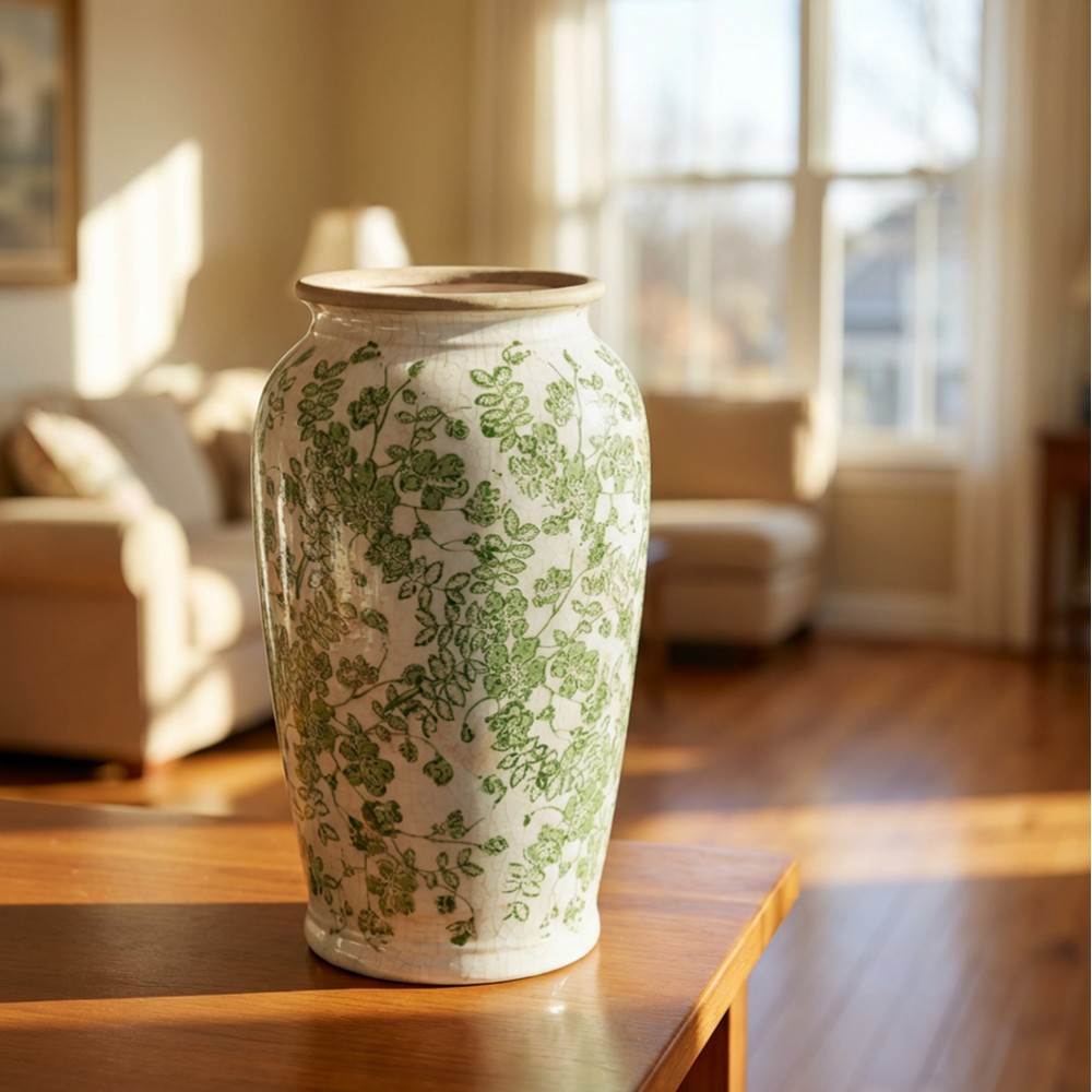 Green floral vase 30cm