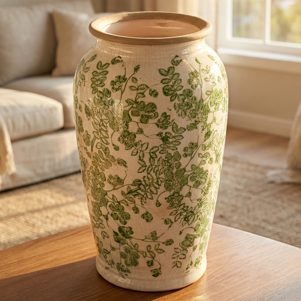 Green floral vase 30cm