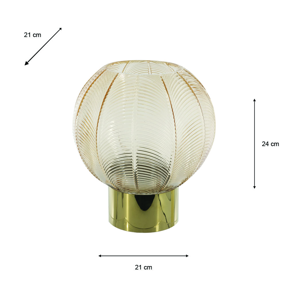Amber glass orb hurricane 24cm
