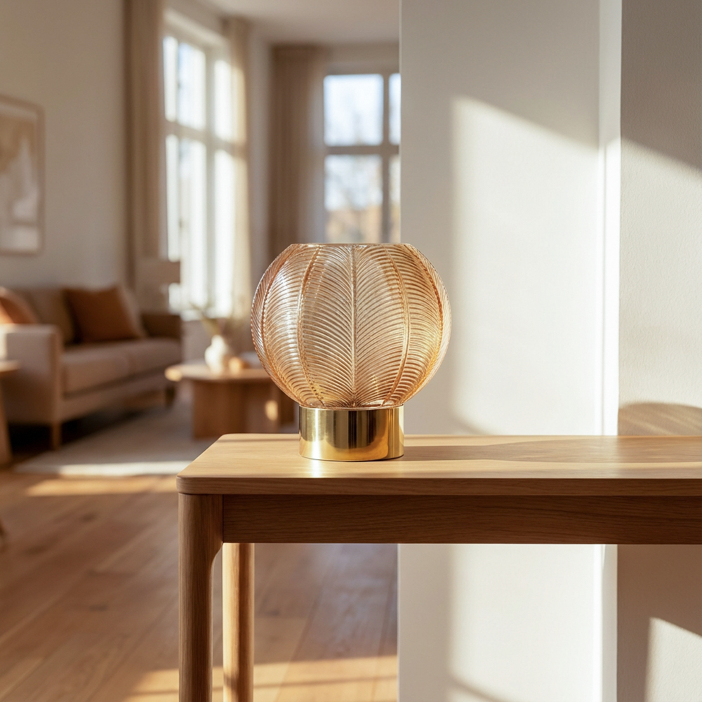 Amber glass orb hurricane 17cm