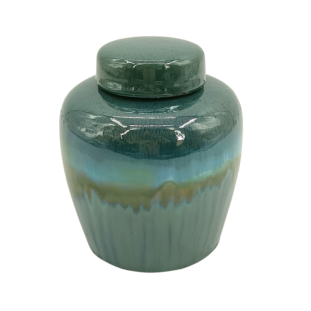 Reactive glaze lidded jar 15cm