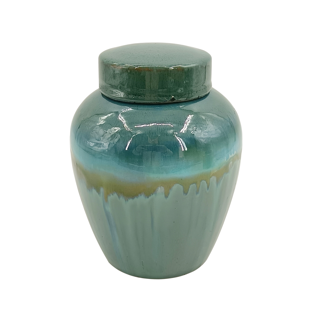 Reactive glaze lidded jar 19cm