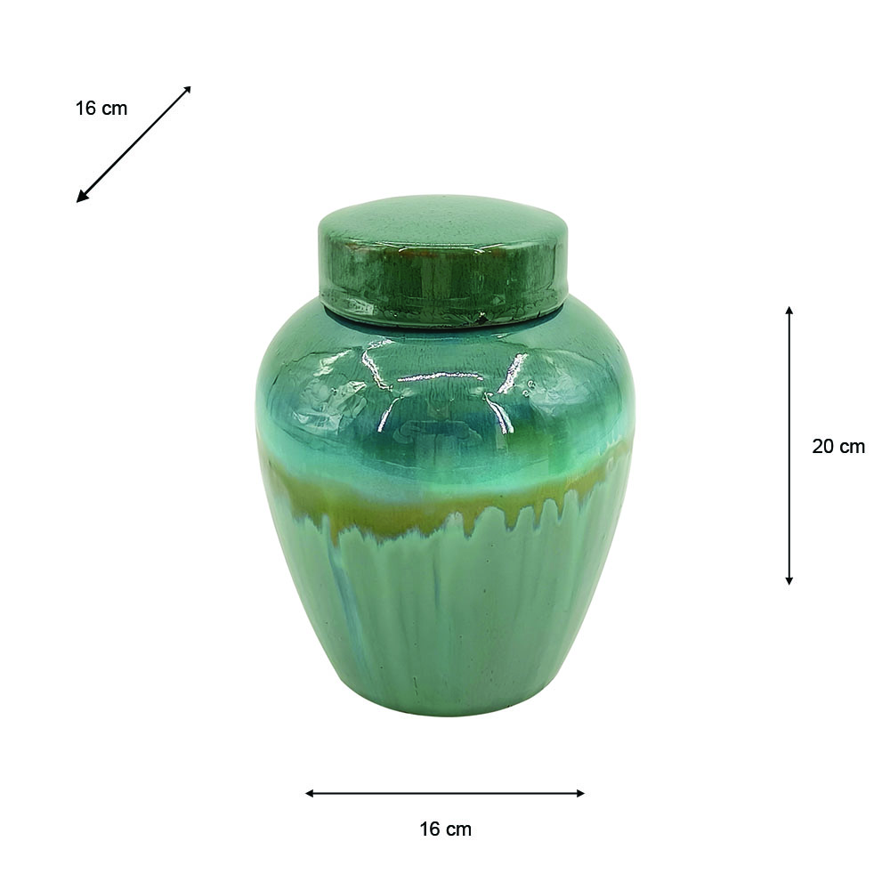 Reactive glaze lidded jar 19cm