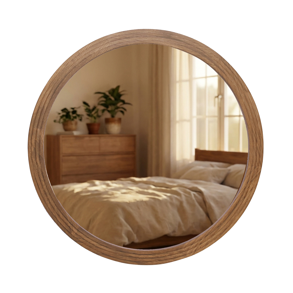 Stepped round wall mirror natural 90x90cm