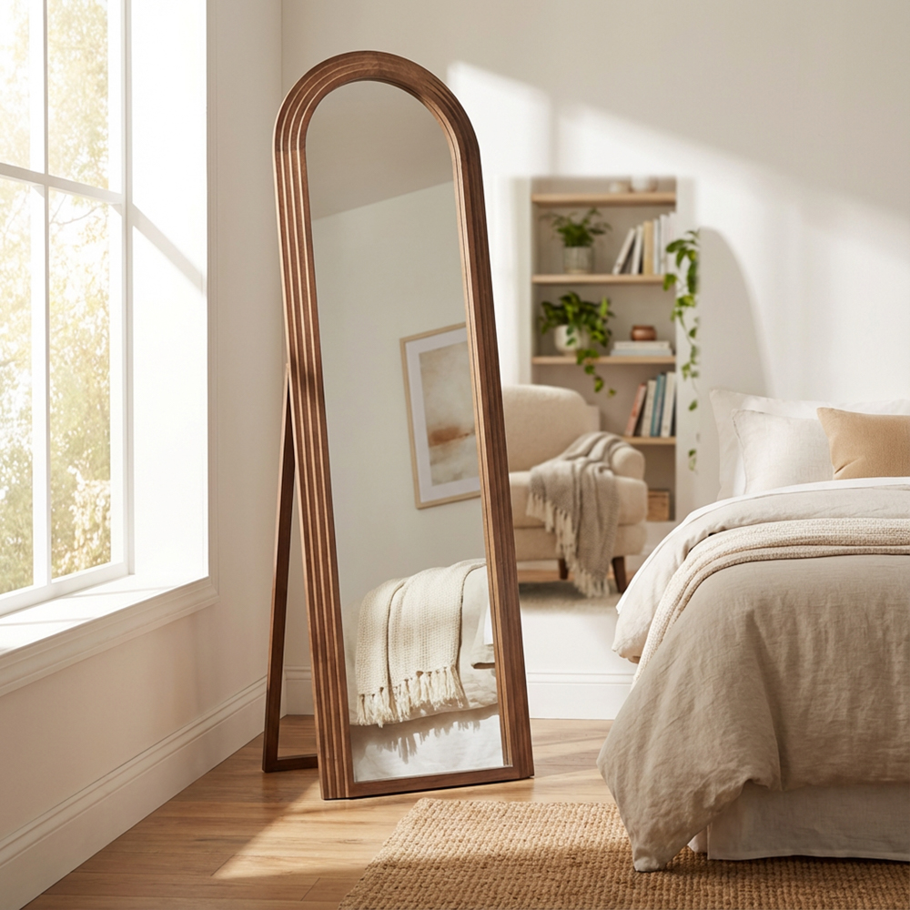 Stepped arched flr standing mirror nat 40x170