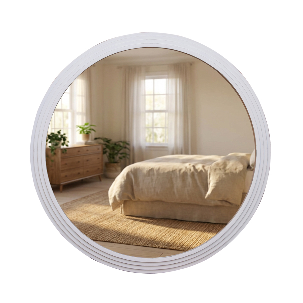 Stepped round wall mirror oyster 90x90cm